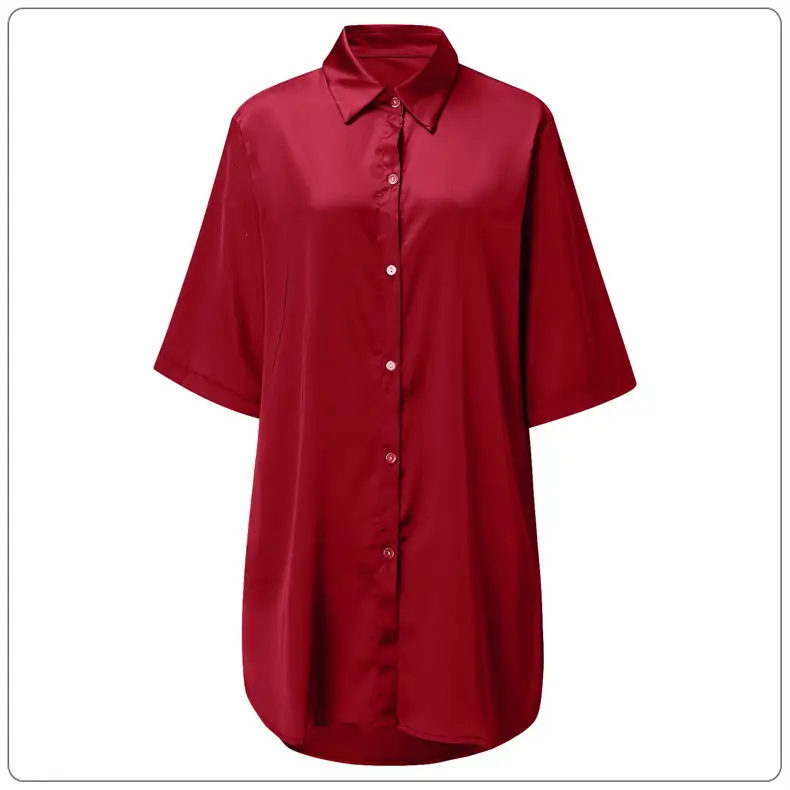 2025 Amazon Cross-Border Women's Satin Nightgown Bathrobe Solid Color Glossy Summer Thin Sexy Short-Sleeve Home Luxury Style — feature 19
