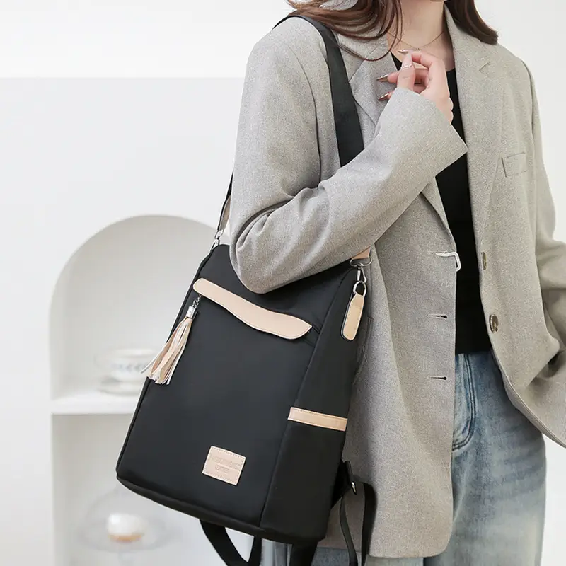 Women's Black Anti-Theft Backpack Large Capacity Urban Commuter