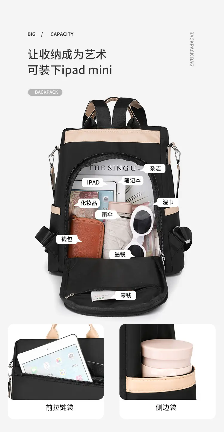 Women's Black Anti-Theft Backpack Large Capacity Urban Commuter — feature 13