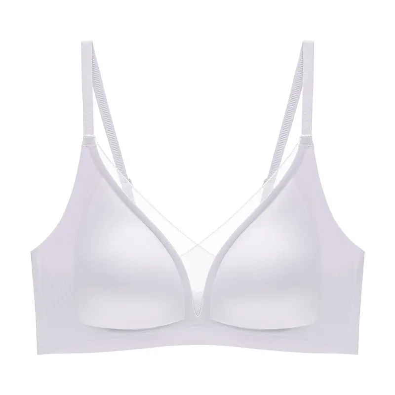 French Triangle Cup Bra, Summer Thin Satin Deep V Seamless Jelly Strip Soft Support Push-Up Breathable Soft Underwear