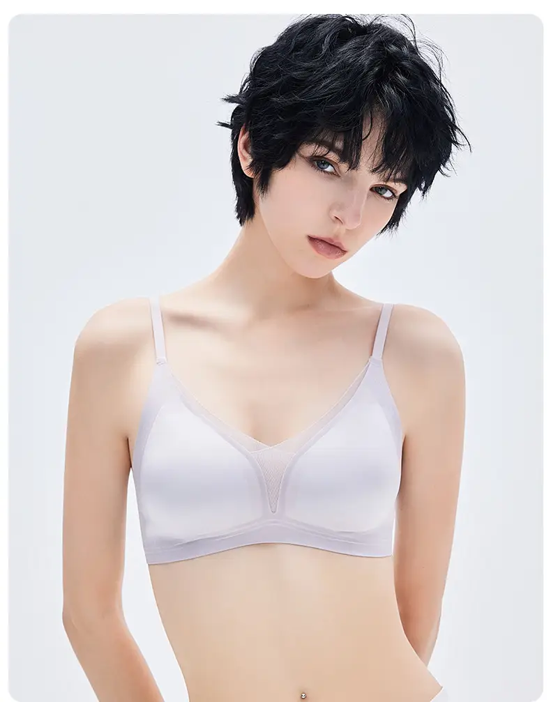 French Triangle Cup Bra, Summer Thin Satin Deep V Seamless Jelly Strip Soft Support Push-Up Breathable Soft Underwear — feature 12