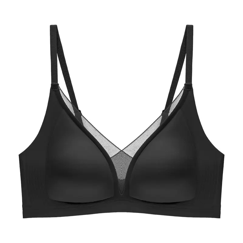 French Triangle Cup Bra, Summer Thin Satin Deep V Seamless Jelly Strip Soft Support Push-Up Breathable Soft Underwear