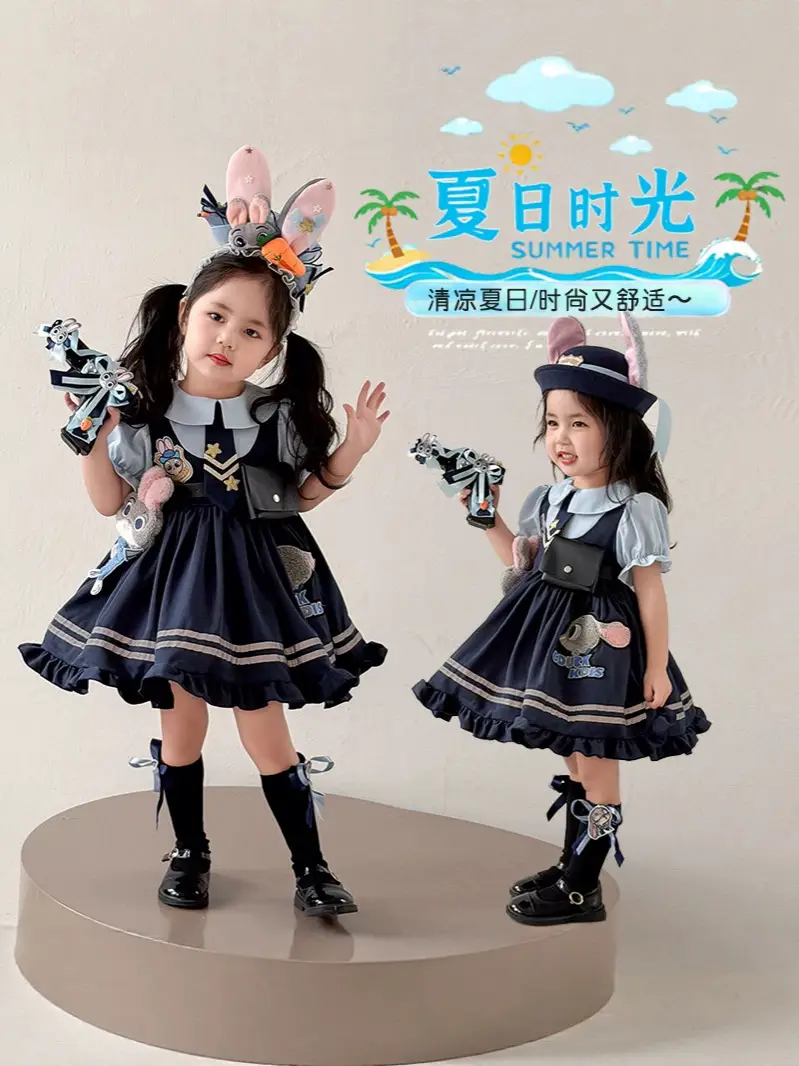 2026 Spring, Autumn, and Summer New Style Girls' Bunny Police Officer Outfit Children's Princess Dress Judy Police Officer Lolita Dress