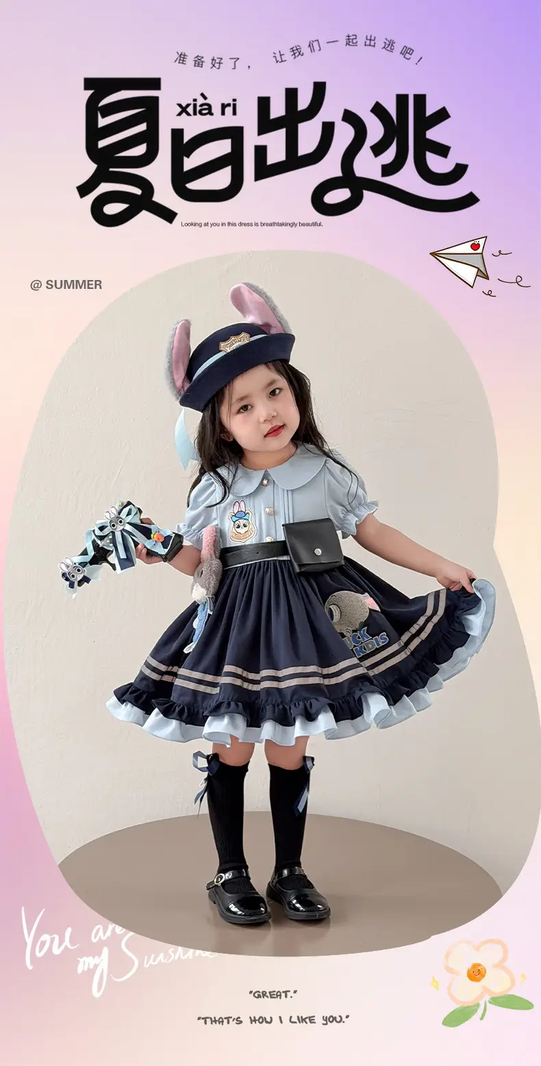 2026 Spring, Autumn, and Summer New Style Girls' Bunny Police Officer Outfit Children's Princess Dress Judy Police Officer Lolita Dress — feature 22