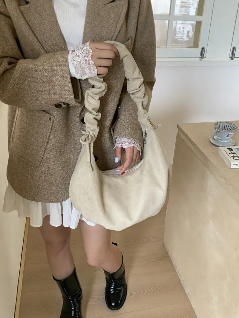 Beige Cotton Crossbody Bag Large Capacity - Image 8