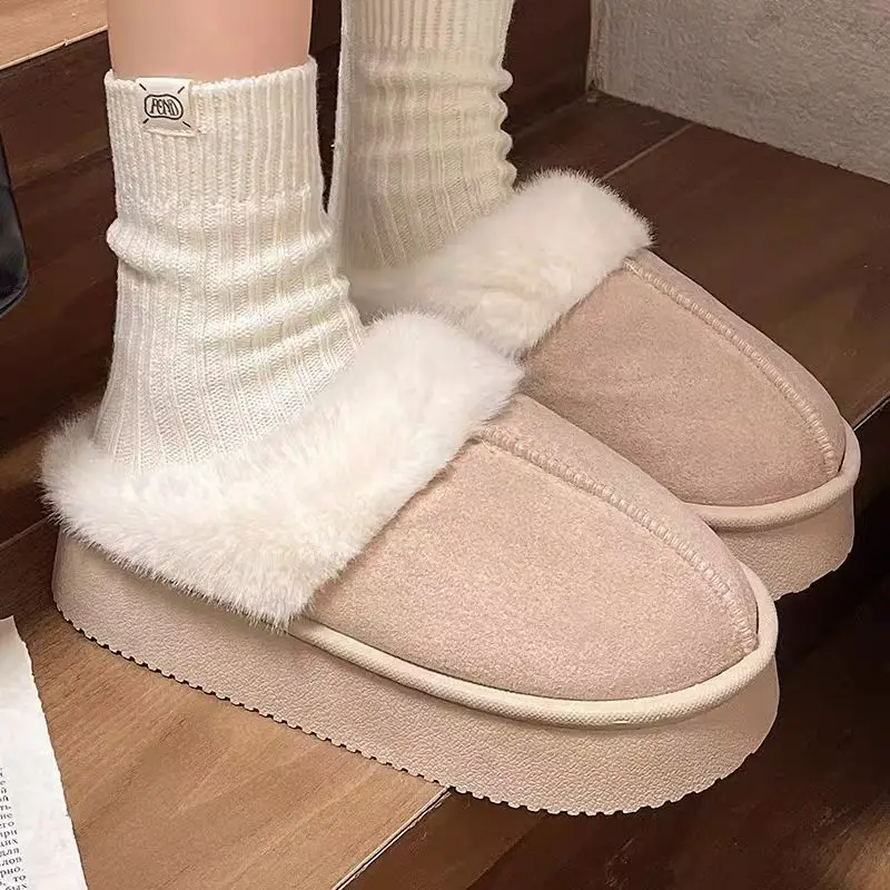 Cotton Slippers for Women, Velvet Thickeneded Soles, Non-Slip Indoor Heightening Slippers, Men's and Women's Couple Slippers, Cotton Slippers for Women