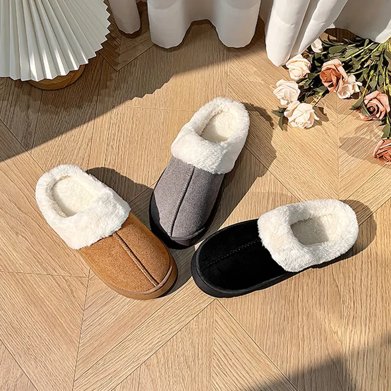 Cotton Slippers for Women, Velvet Thickeneded Soles, Non-Slip Indoor Heightening Slippers, Men's and Women's Couple Slippers, Cotton Slippers for Women