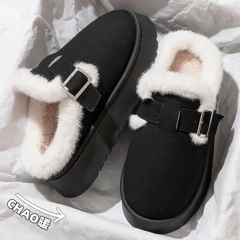 Cotton Slippers for Women, Velvet Thickeneded Soles, Non-Slip Indoor Heightening Slippers, Men's and Women's Couple Slippers, Cotton Slippers for Women