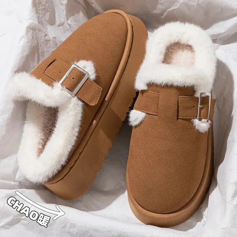 Cotton Slippers for Women, Velvet Thickeneded Soles, Non-Slip Indoor Heightening Slippers, Men's and Women's Couple Slippers, Cotton Slippers for Women