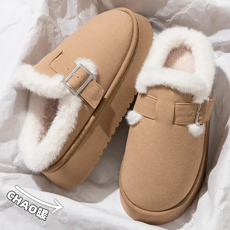 Cotton Slippers for Women, Velvet Thickeneded Soles, Non-Slip Indoor Heightening Slippers, Men's and Women's Couple Slippers, Cotton Slippers for Women