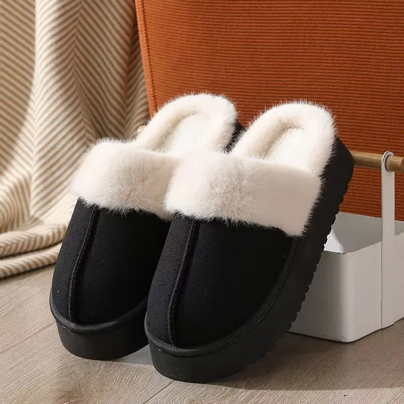 Cotton Slippers for Women, Velvet Thickeneded Soles, Non-Slip Indoor Heightening Slippers, Men's and Women's Couple Slippers, Cotton Slippers for Women