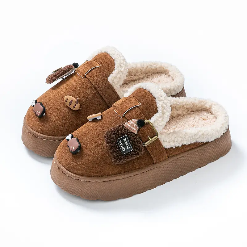 Cute Birkenstock Shoes Furry Slippers for Women to Wear Outside in Winter 2025 New Home Warm Thick-Soled Soft-Soled Non-Slip Cotton Slippers - Image 13