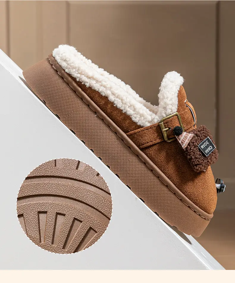 Cute Birkenstock Shoes Furry Slippers for Women to Wear Outside in Winter 2025 New Home Warm Thick-Soled Soft-Soled Non-Slip Cotton Slippers — feature 12