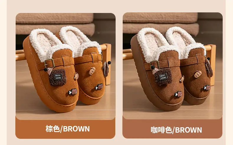 Cute Birkenstock Shoes Furry Slippers for Women to Wear Outside in Winter 2025 New Home Warm Thick-Soled Soft-Soled Non-Slip Cotton Slippers — feature 14