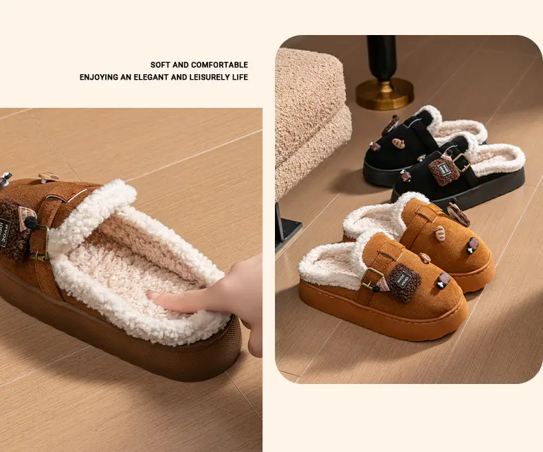 Cute Birkenstock Shoes Furry Slippers for Women to Wear Outside in Winter 2025 New Home Warm Thick-Soled Soft-Soled Non-Slip Cotton Slippers — feature 19