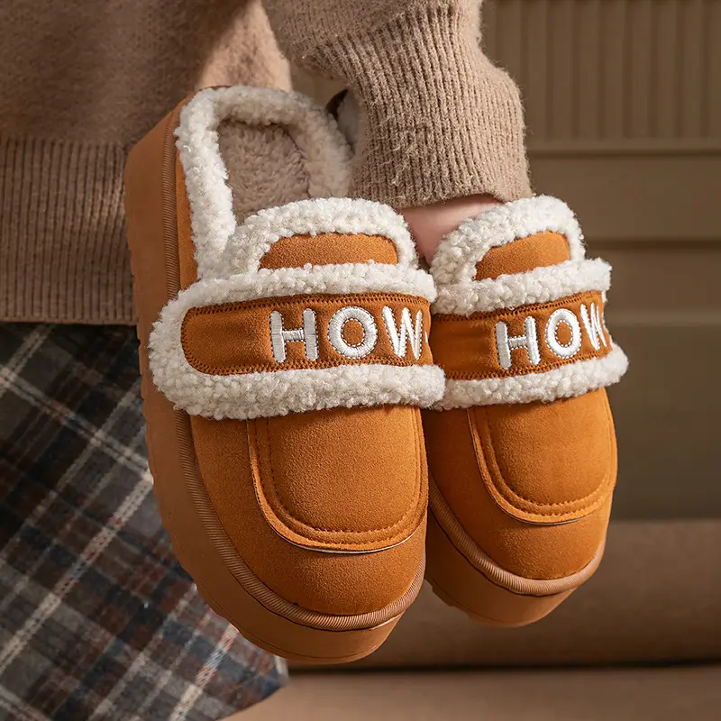 Cute Birkenstock Shoes Furry Slippers for Women to Wear Outside in Winter 2025 New Home Warm Thick-Soled Soft-Soled Non-Slip Cotton Slippers - Image 2