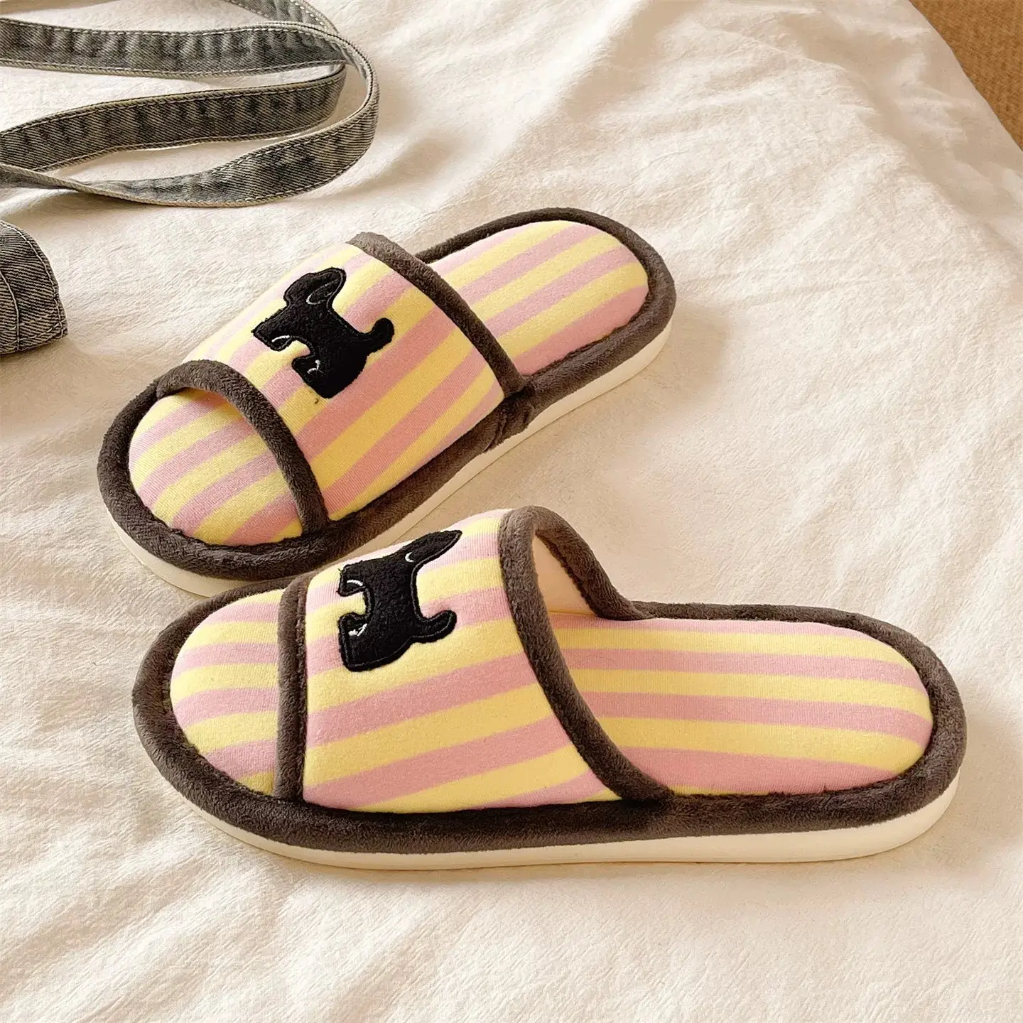 Cute Striped Cotton Slippers for Women Spring Summer - Image 4