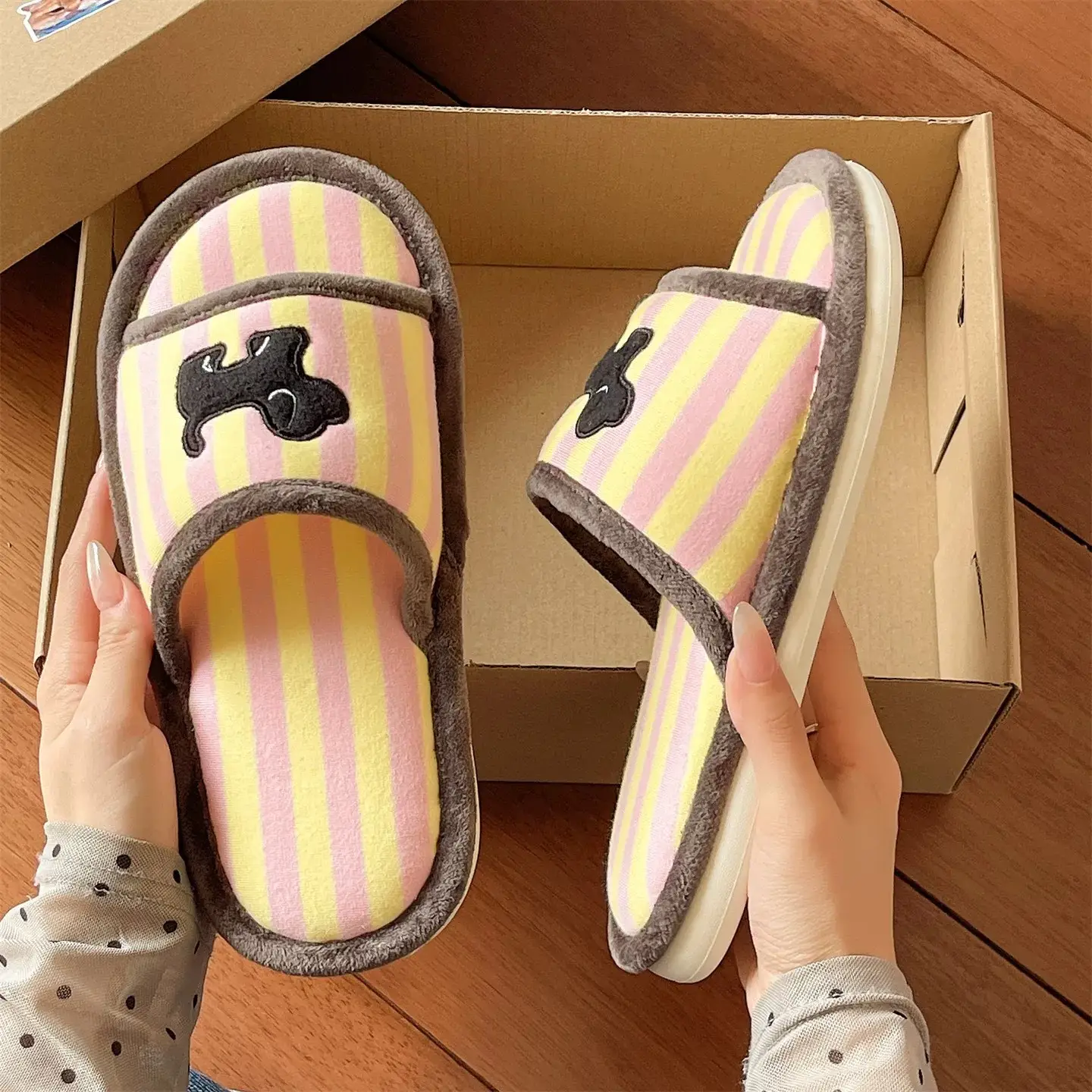 Cute Striped Cotton Slippers for Women Spring Summer - Image 6