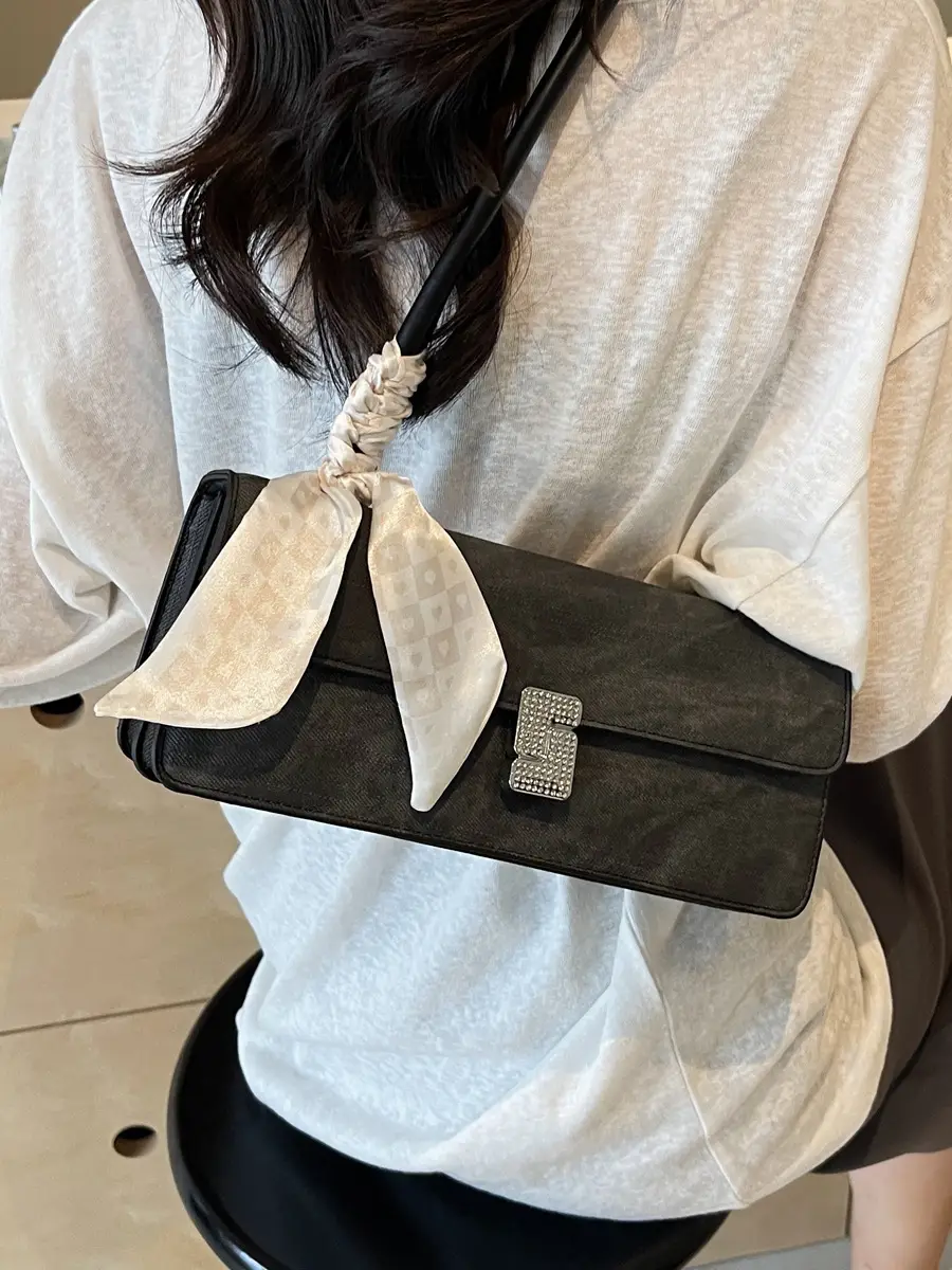 Women Satchel Bag with Bow Trim Black 2025 New Style - Image 5