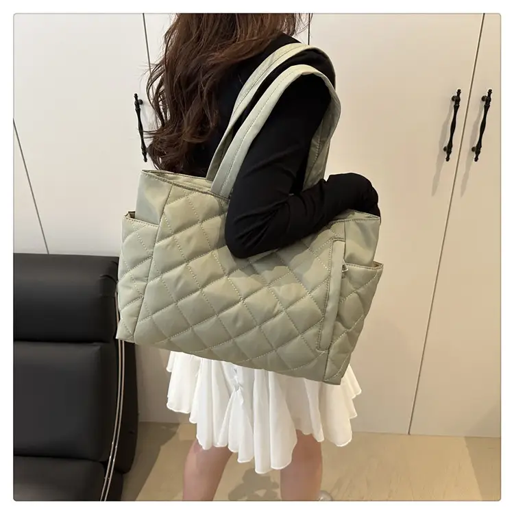 Women Quilted Satchel Tote Bag Olive Green Large Capacity — feature 19