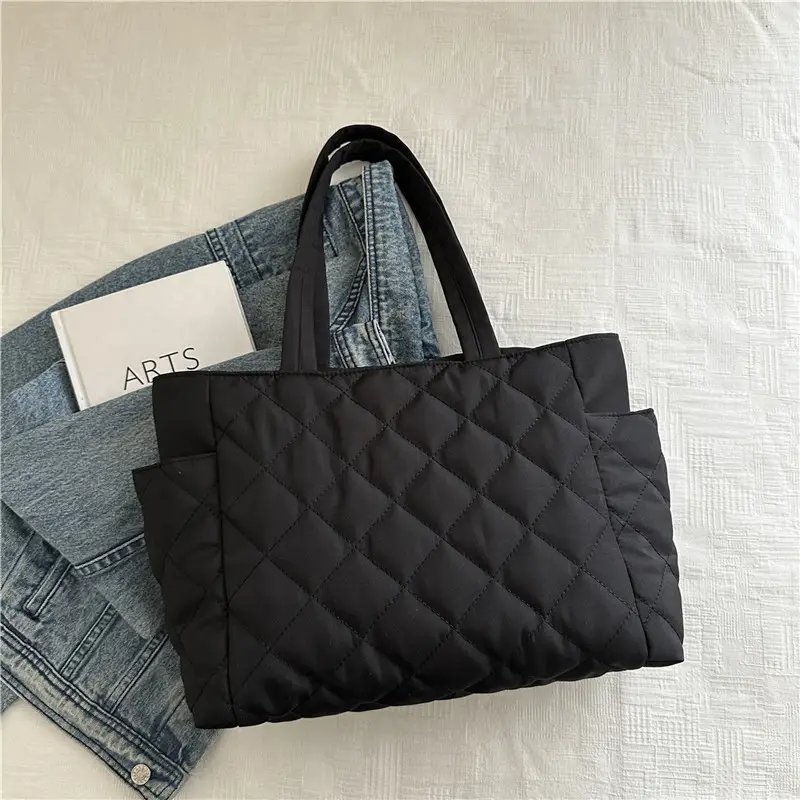 Women Quilted Satchel Tote Bag Olive Green Large Capacity - Image 6
