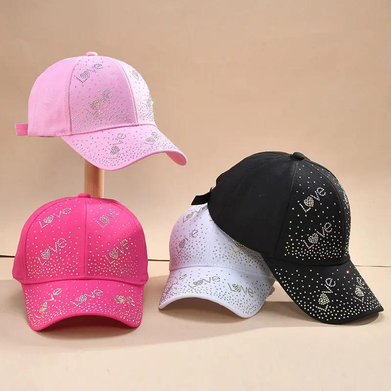 Black Rhinestone Love Baseball Cap with Diamond Design - Image 5