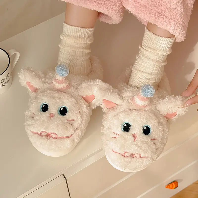 Qidan Shoe Factory Cotton Slippers for Women Autumn and Winter Cute Home Warm Indoor and Outdoor Wear Furry Cotton Slippers for Women