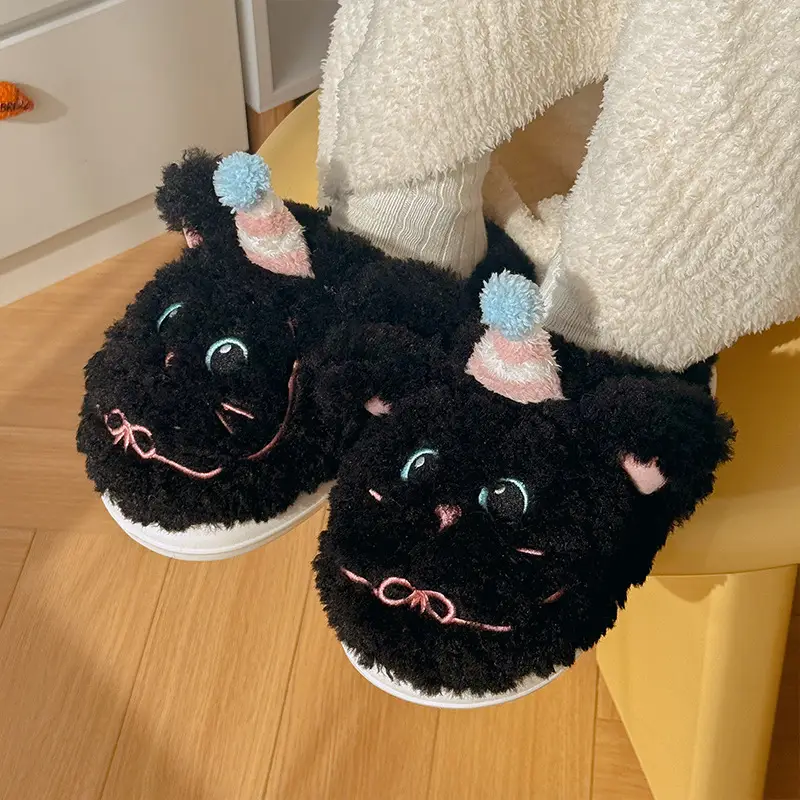 Qidan Shoe Factory Cotton Slippers for Women Autumn and Winter Cute Home Warm Indoor and Outdoor Wear Furry Cotton Slippers for Women
