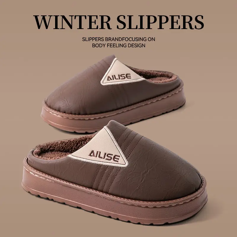 Winter Warm Cotton Slippers for Men Women Pink 4.0cm Waterproof - Image 3