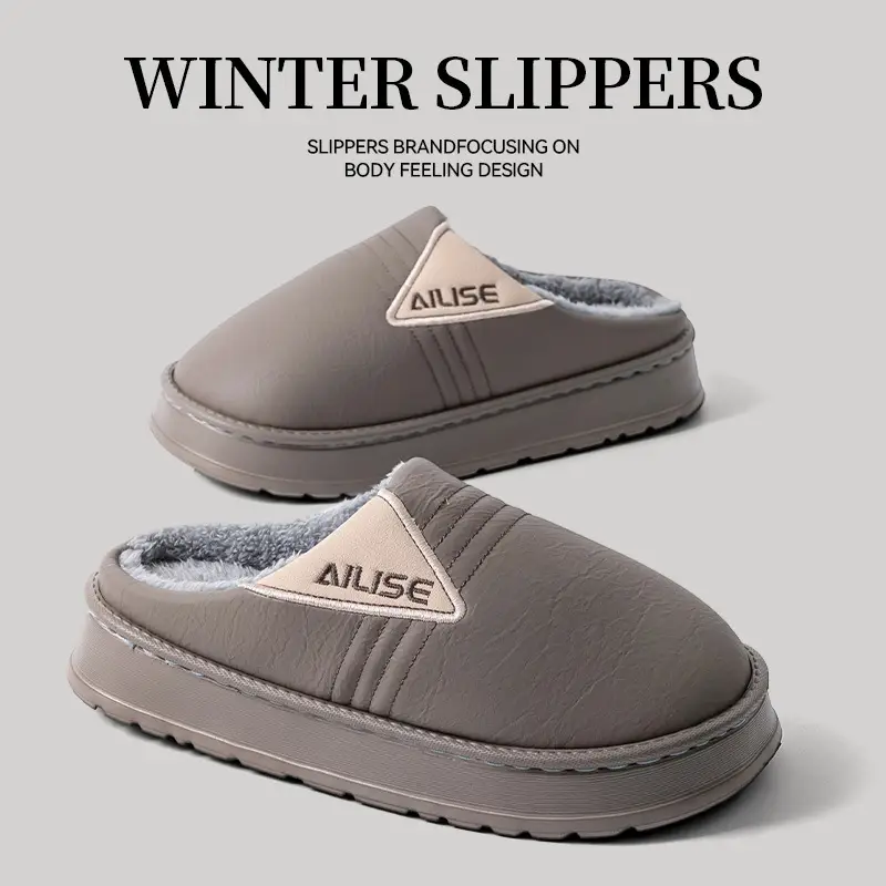 Winter Warm Cotton Slippers for Men Women Pink 4.0cm Waterproof - Image 4