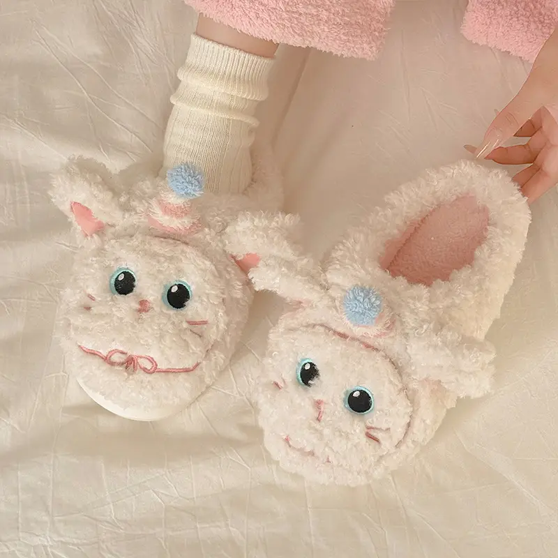 Nanbowan Little Hat Cat Cotton Slippers for Women, Winter Indoor Thick-Soled Plush Warm Cute Girly Furry Shoes for Women - Image 2