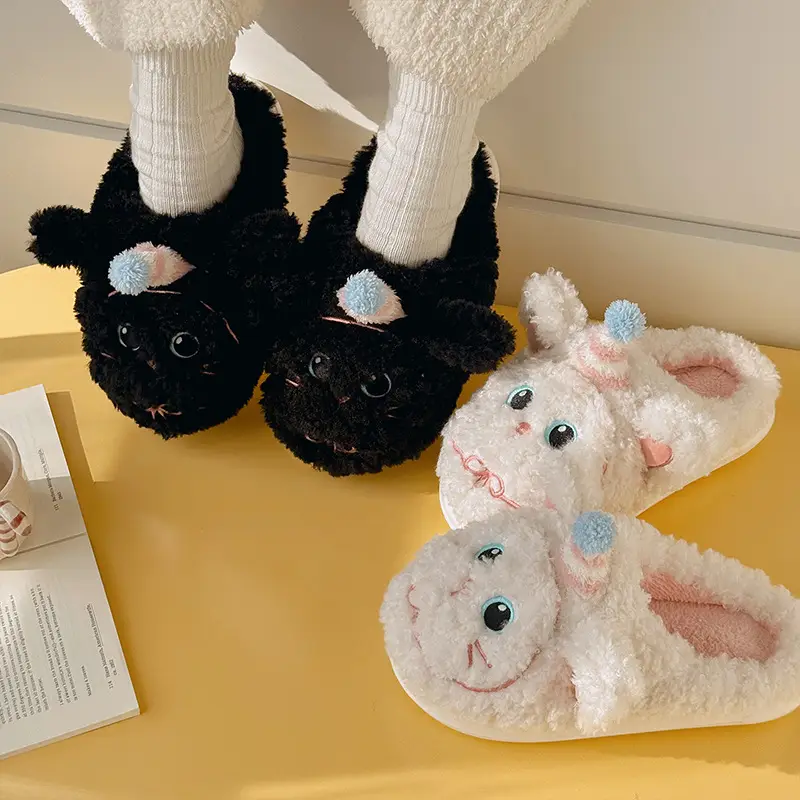 Nanbowan Little Hat Cat Cotton Slippers for Women, Winter Indoor Thick-Soled Plush Warm Cute Girly Furry Shoes for Women - Image 3