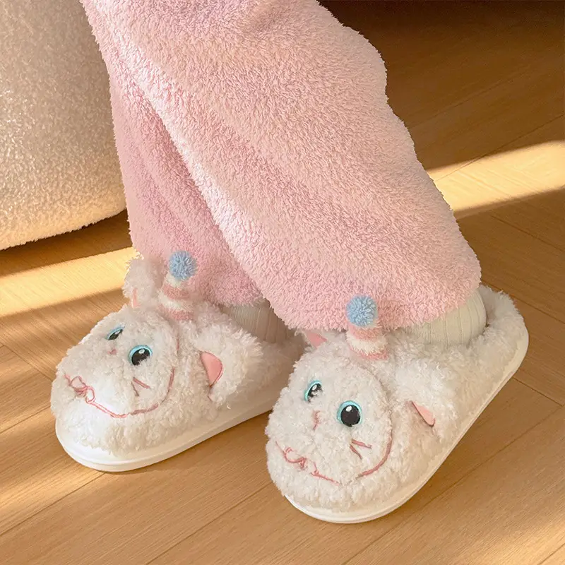 Nanbowan Little Hat Cat Cotton Slippers for Women, Winter Indoor Thick-Soled Plush Warm Cute Girly Furry Shoes for Women - Image 5