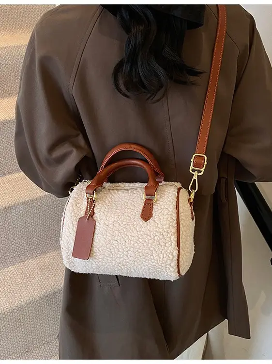 Women's Brown Plush Boston Crossbody Bag 2026 - Image 4