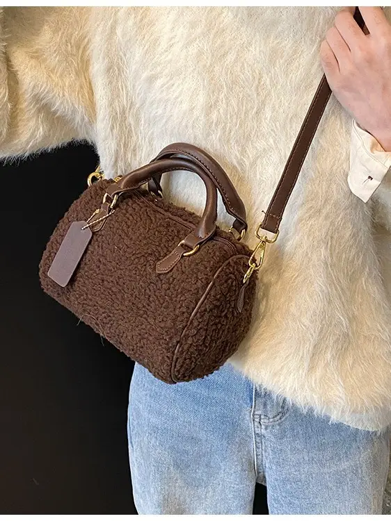 Women's Brown Plush Boston Crossbody Bag 2026 - Image 5
