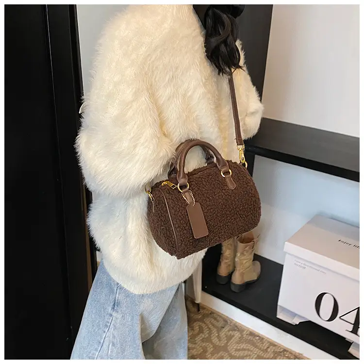 Women's Brown Plush Boston Crossbody Bag 2026 — feature 15