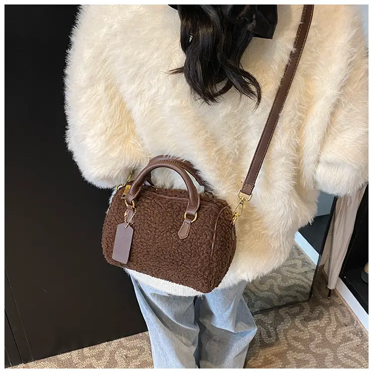 Women's Brown Plush Boston Crossbody Bag 2026 — feature 16