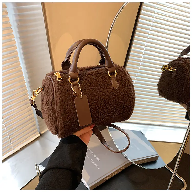 Women's Brown Plush Boston Crossbody Bag 2026 — feature 7