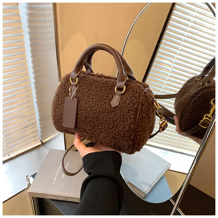 Women's Brown Plush Boston Crossbody Bag 2026 — feature 8