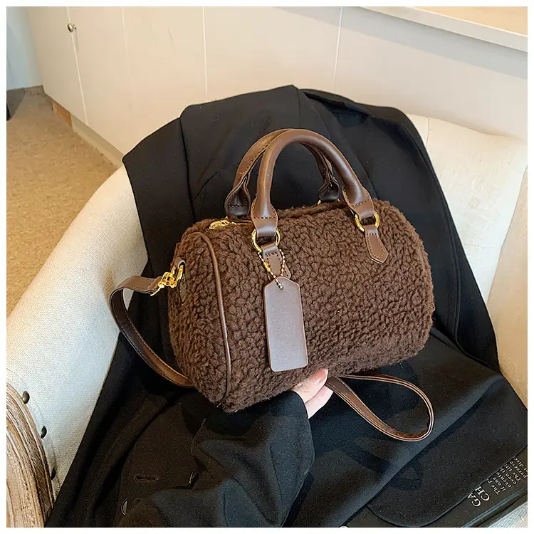 Women's Brown Plush Boston Crossbody Bag 2026 — feature 9