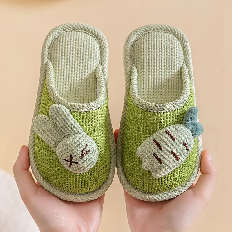 Baotou Cotton Slippers for Girls, Autumn and Winter Indoor Breathable Carrot Rabbit Silent Cartoon Non-Slip Parent-Child Slippers, Linen Winter