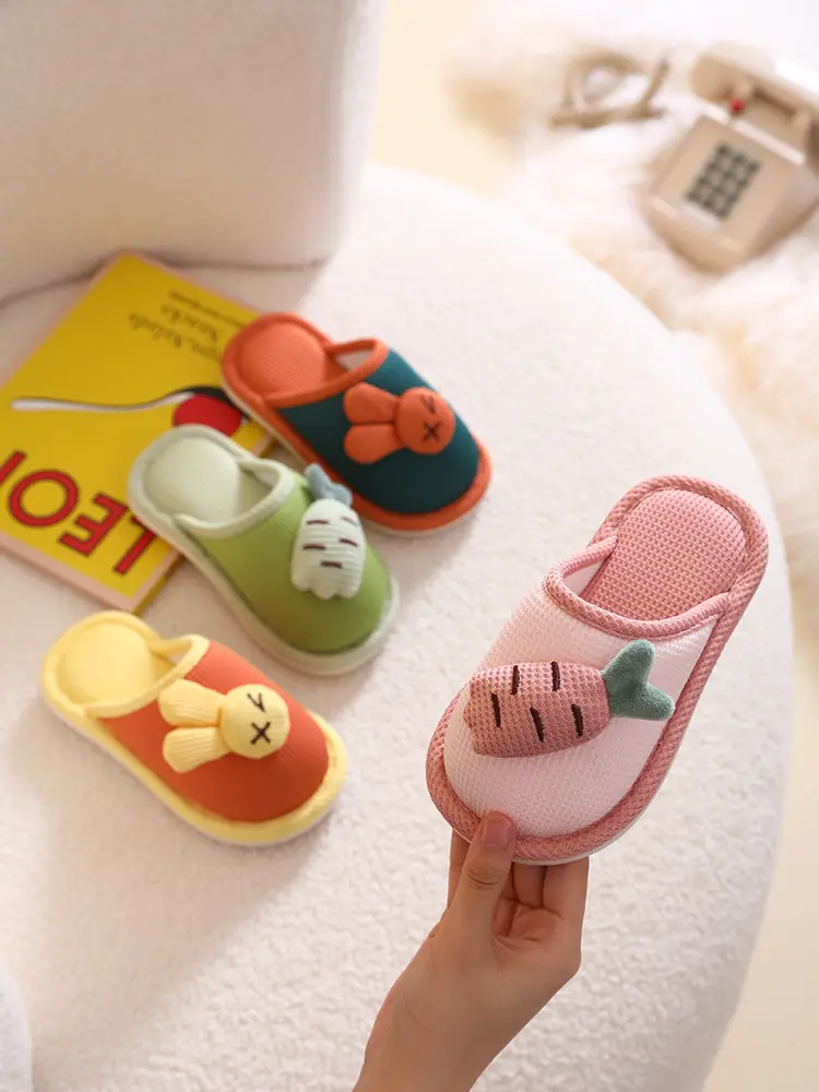 Baotou Cotton Slippers for Girls, Autumn and Winter Indoor Breathable Carrot Rabbit Silent Cartoon Non-Slip Parent-Child Slippers, Linen Winter — feature 16