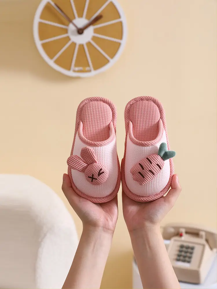 Baotou Cotton Slippers for Girls, Autumn and Winter Indoor Breathable Carrot Rabbit Silent Cartoon Non-Slip Parent-Child Slippers, Linen Winter — feature 17
