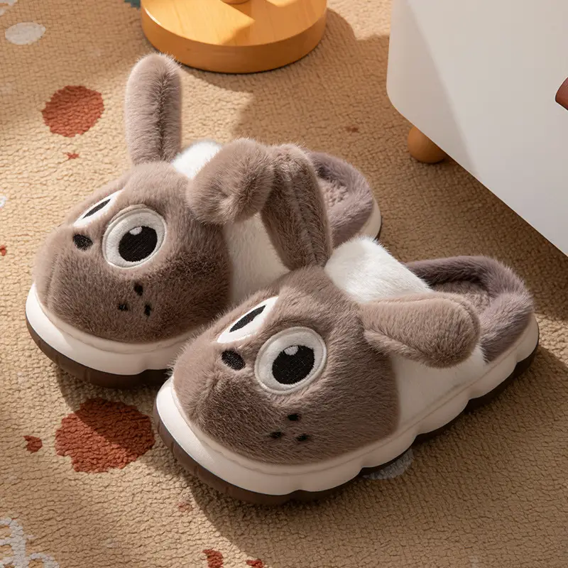 Baotou Cotton Slippers for Girls, Autumn and Winter Indoor Breathable Carrot Rabbit Silent Cartoon Non-Slip Parent-Child Slippers, Linen Winter