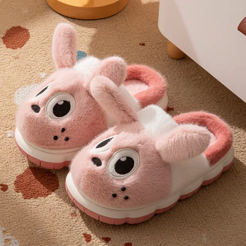Baotou Cotton Slippers for Girls, Autumn and Winter Indoor Breathable Carrot Rabbit Silent Cartoon Non-Slip Parent-Child Slippers, Linen Winter