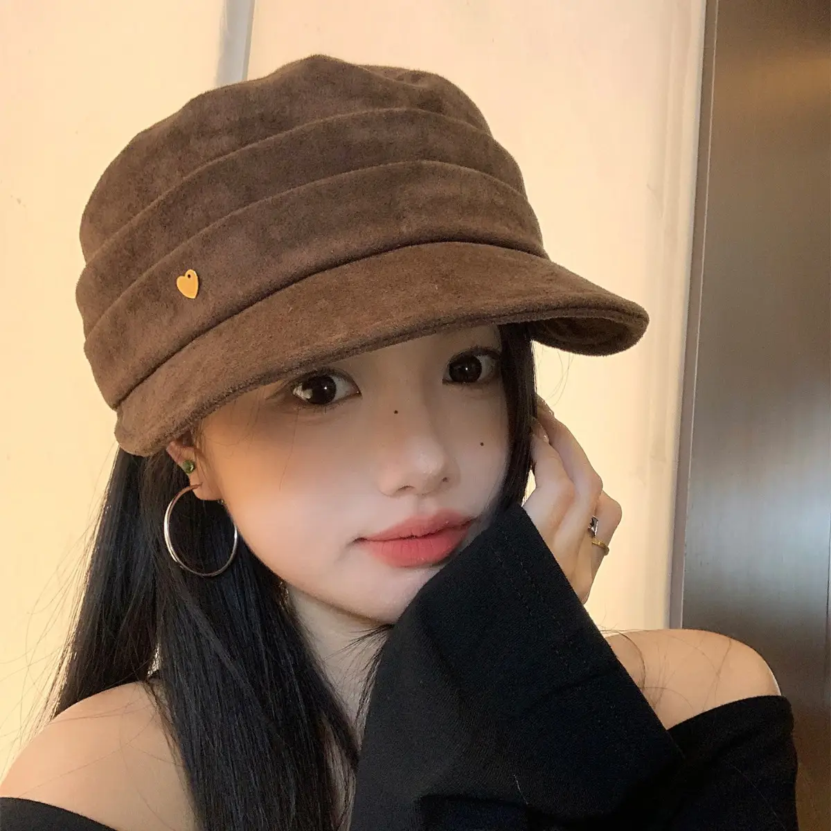 Japanese Retro Melard Pleated Coffee Beret for Women - Image 5