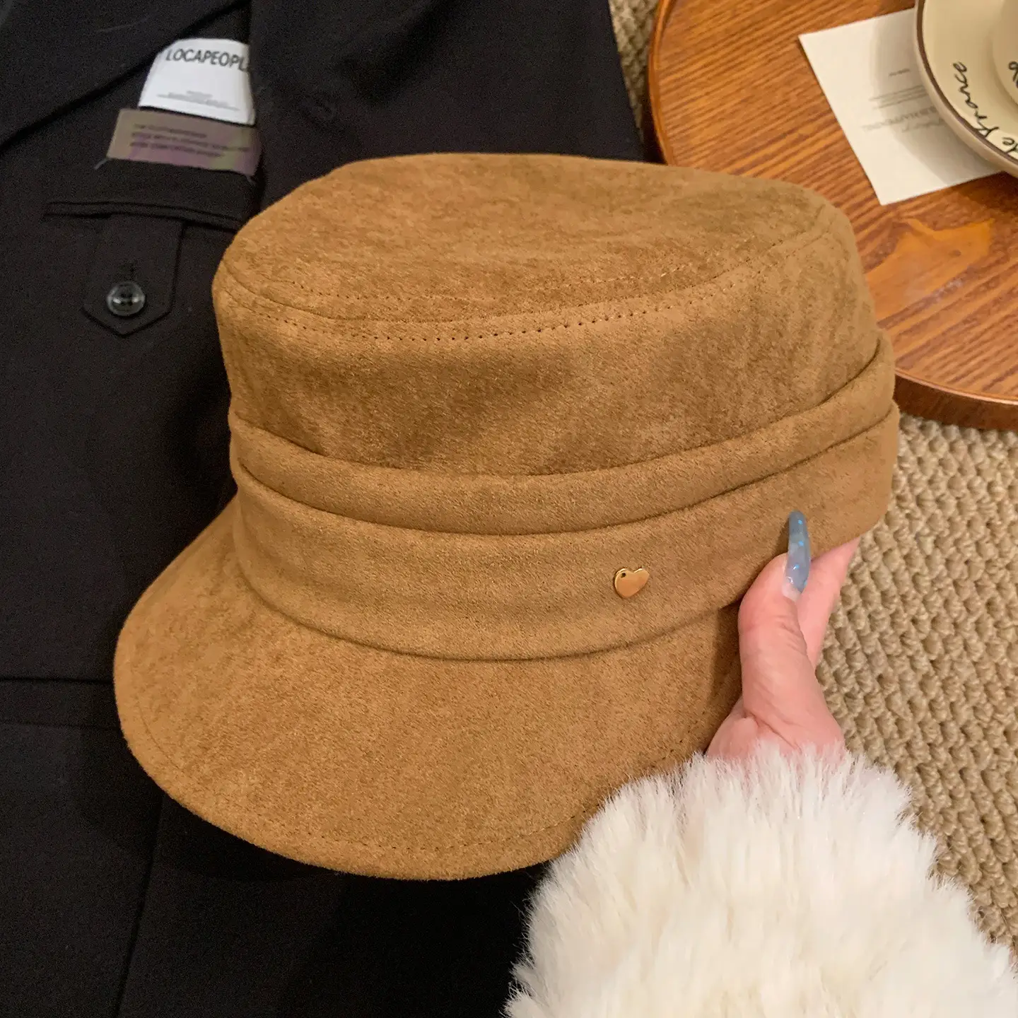 Japanese Retro Melard Pleated Coffee Beret for Women - Image 3