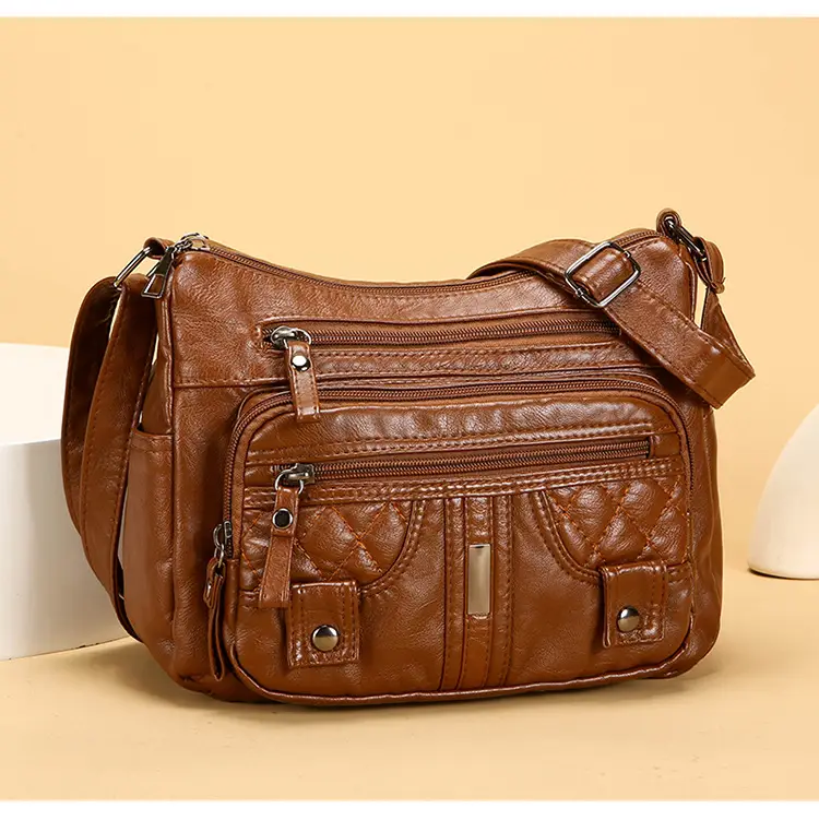 Brown Quilted Shoulder Crossbody Bag Large Capacity — feature 18