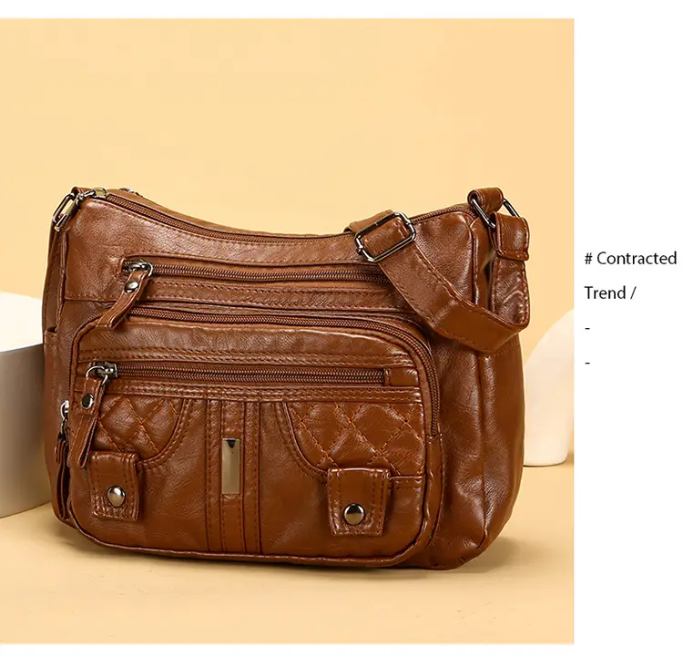 Brown Quilted Shoulder Crossbody Bag Large Capacity — feature 19