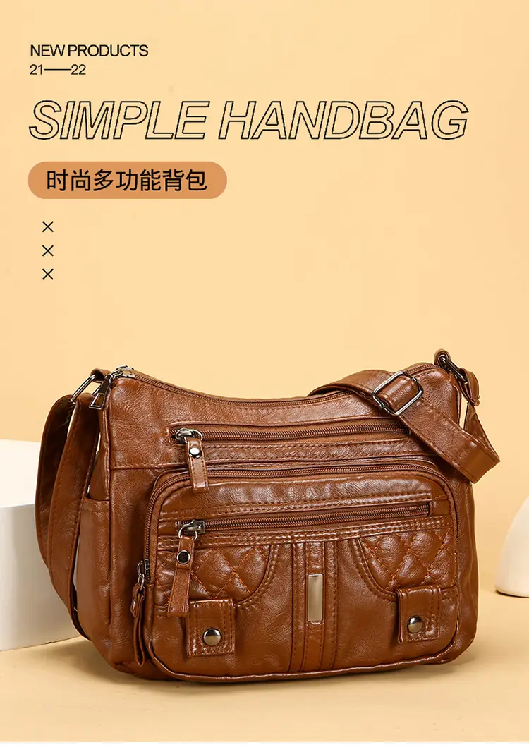 Brown Quilted Shoulder Crossbody Bag Large Capacity — feature 2